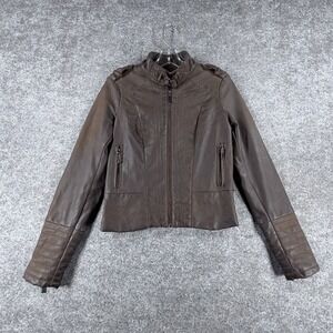 J2 Biker Jacket Womens XS Brown Leather Long Sleeve Full-Zip Cropped Outdoor